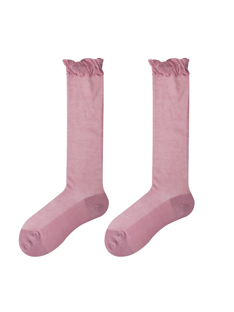 Ruffle Knee High Stocking for Women Nylon Trouser Socks - Yangma