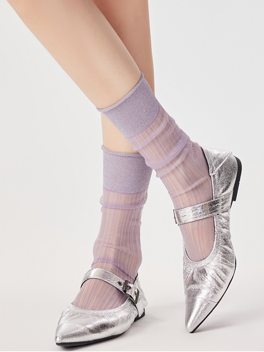 Raffle Socks Glitter Stripe Mid-Length Mesh Ankle for Women - Yangma