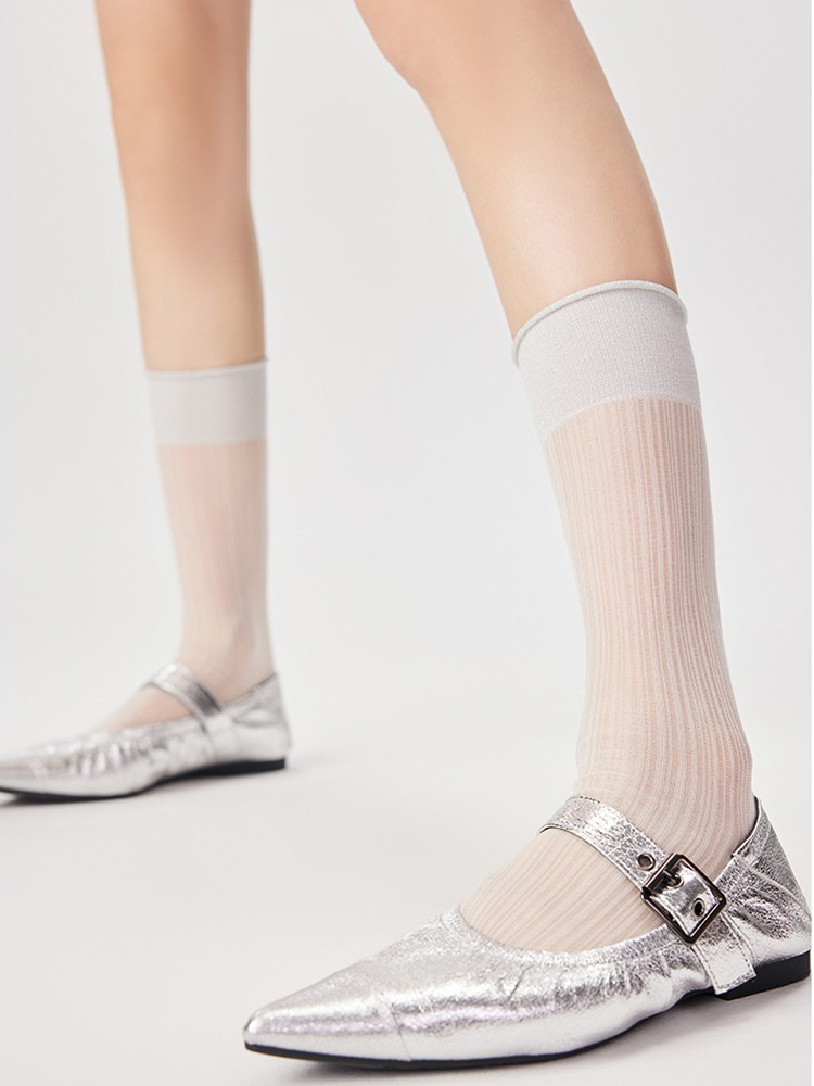 Raffle Socks Glitter Stripe Mid-Length Mesh Ankle for Women - Yangma