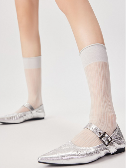 Raffle Socks Glitter Stripe Mid-Length Mesh Ankle for Women - Yangma