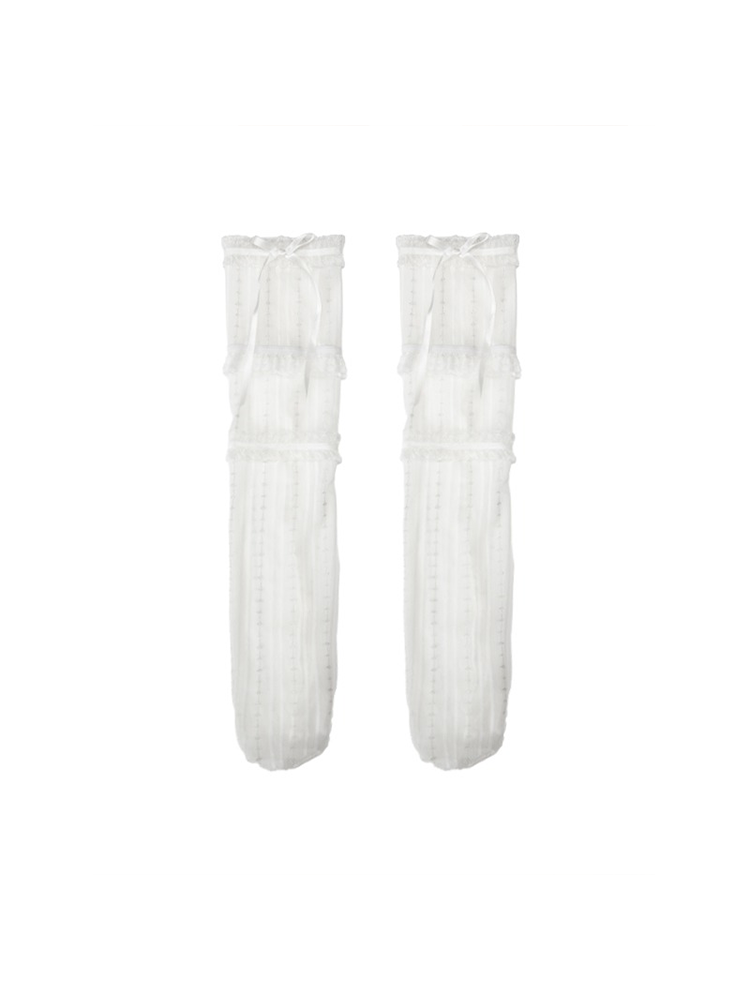 Ruffle Lace up Bowknot Lady's Knee High Stocking - Yangma