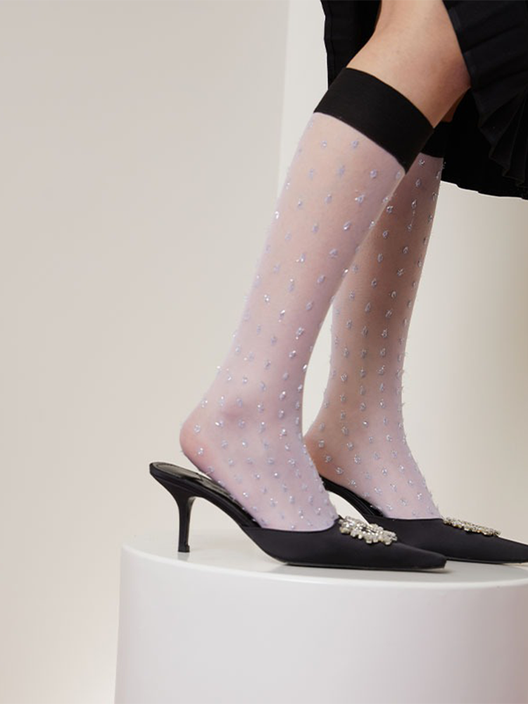 Sheer Knee High Spot Stocking for Women Nylon Trouser Socks - Yangma