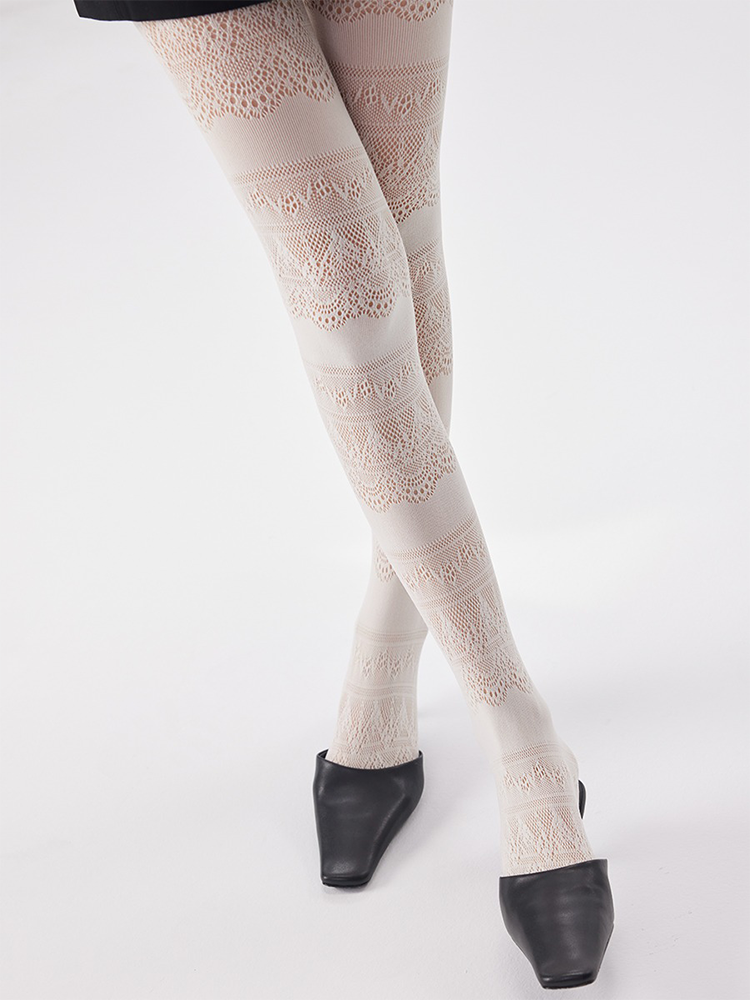 Y2K Lolita Women Lace Pattern Tights Black Net Stockings Pantyhose - Yangma