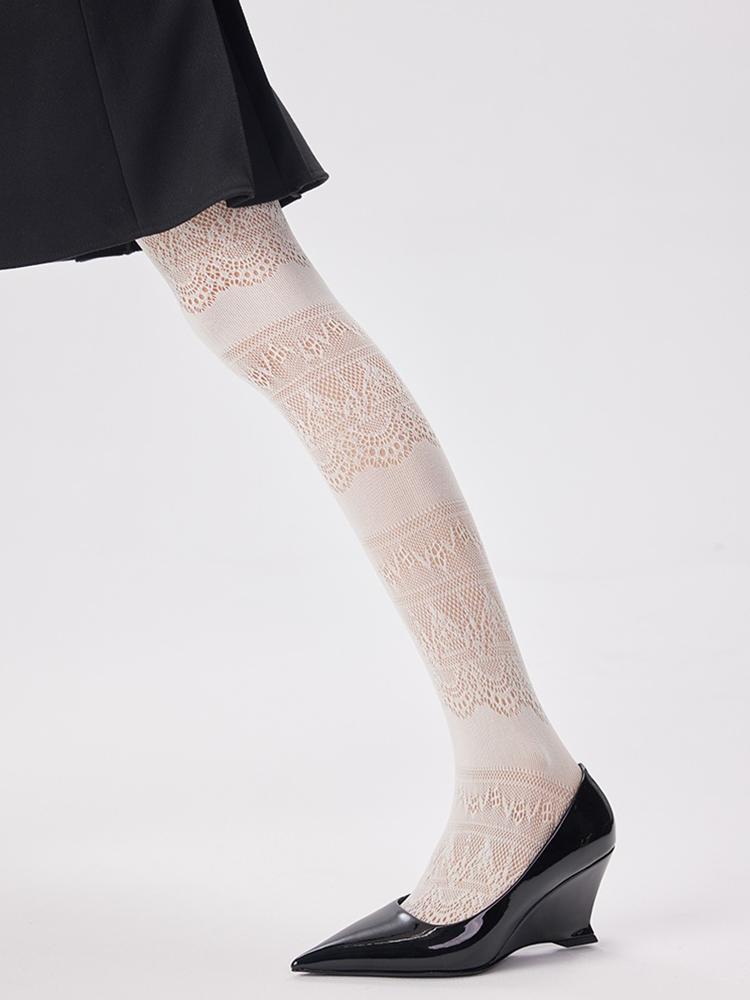 Y2K Lolita Women Lace Pattern Tights Black Net Stockings Pantyhose - Yangma