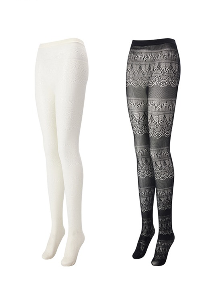 Y2K Lolita Women Lace Pattern Tights Black Net Stockings Pantyhose - Yangma