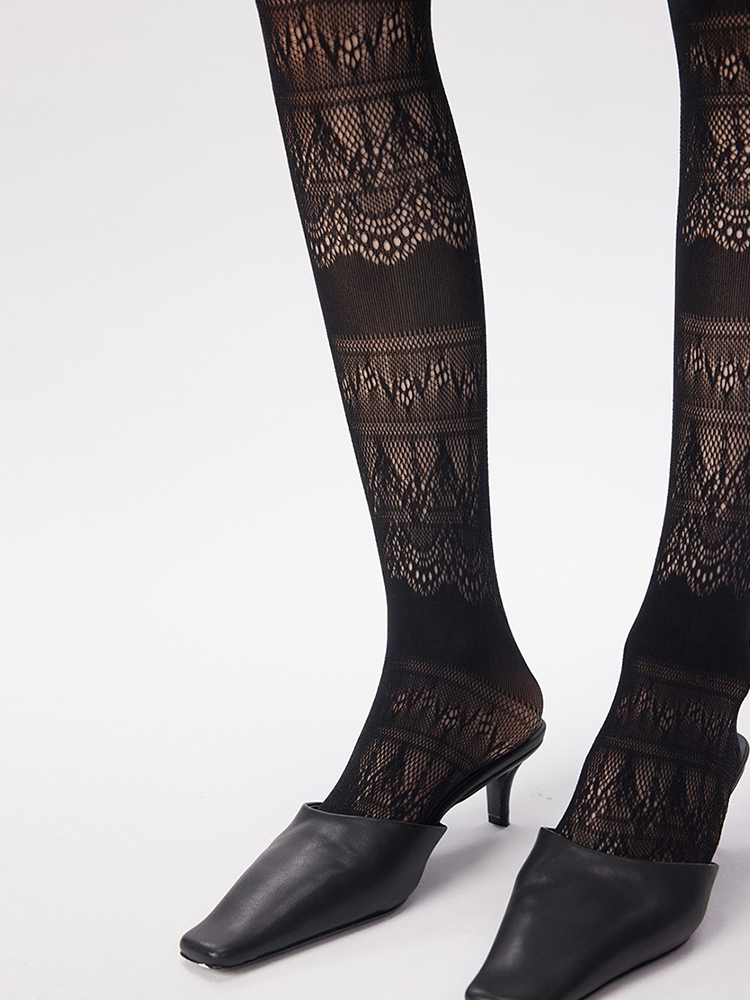 Y2K Lolita Women Lace Pattern Tights Black Net Stockings Pantyhose - Yangma