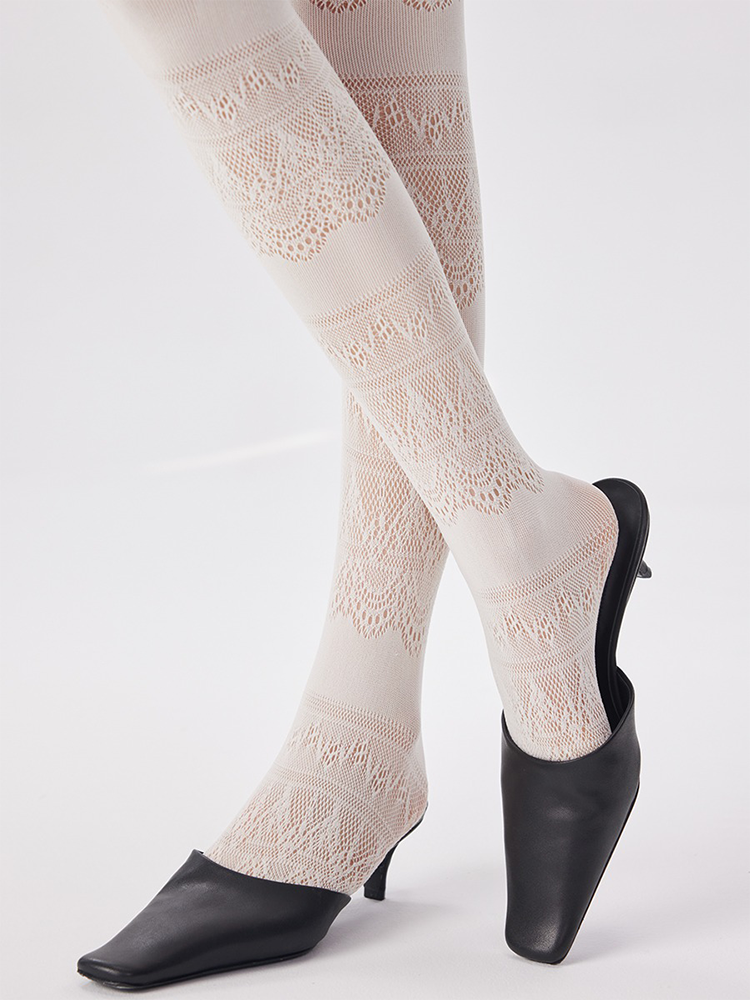 Y2K Lolita Women Lace Pattern Tights Black Net Stockings Pantyhose - Yangma