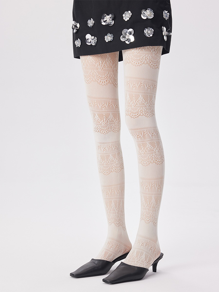 Y2K Lolita Women Lace Pattern Tights Black Net Stockings Pantyhose - Yangma