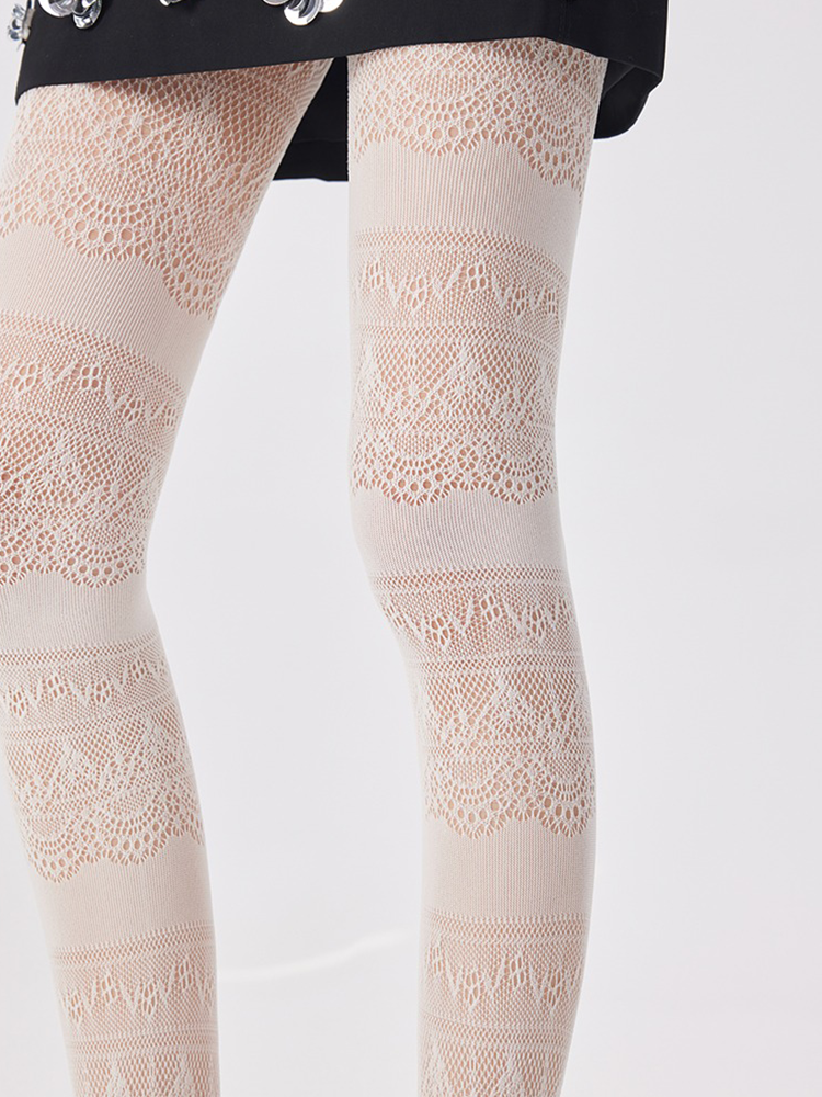 Y2K Lolita Women Lace Pattern Tights Black Net Stockings Pantyhose - Yangma