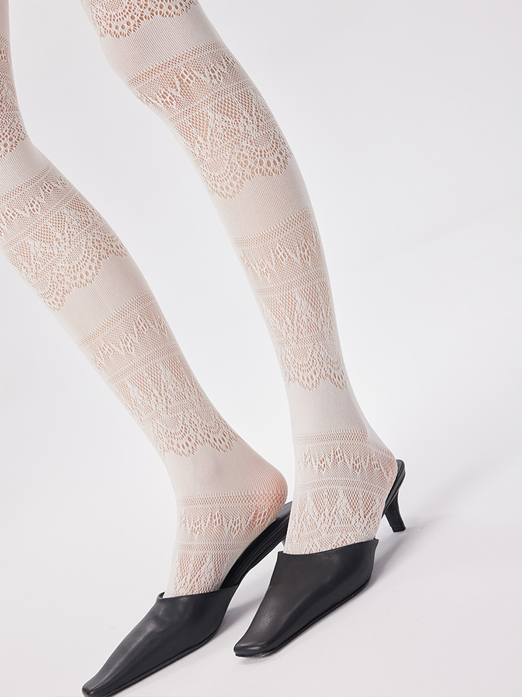 Y2K Lolita Women Lace Pattern Tights Black Net Stockings Pantyhose - Yangma