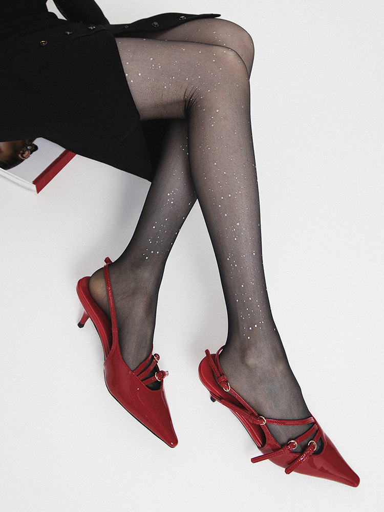 Sparkling Glitter Reflective Starry Sky Sheer Black Pantyhose Tights - Yangma