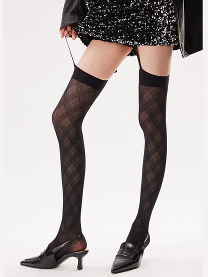 Spicy Diamond Pattern Lace Suspender Pantyhose Thigh-High One-Piece Stockings - Yangma