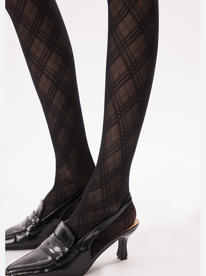 Spicy Diamond Pattern Lace Suspender Pantyhose Thigh-High One-Piece Stockings - Yangma