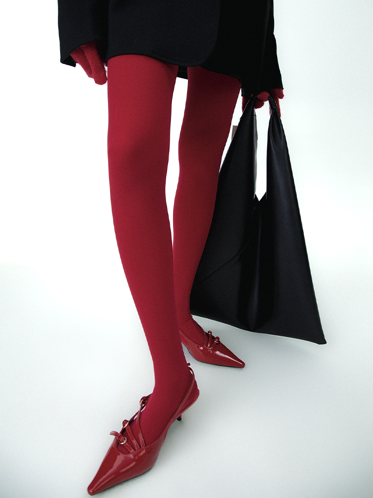 Matte Velvet Christmas Red Pantyhose - Yangma
