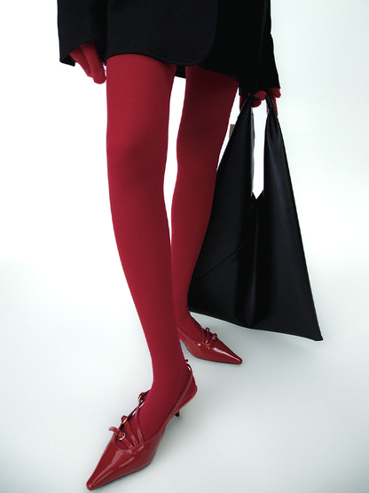 Matte Velvet Christmas Red Pantyhose - Yangma