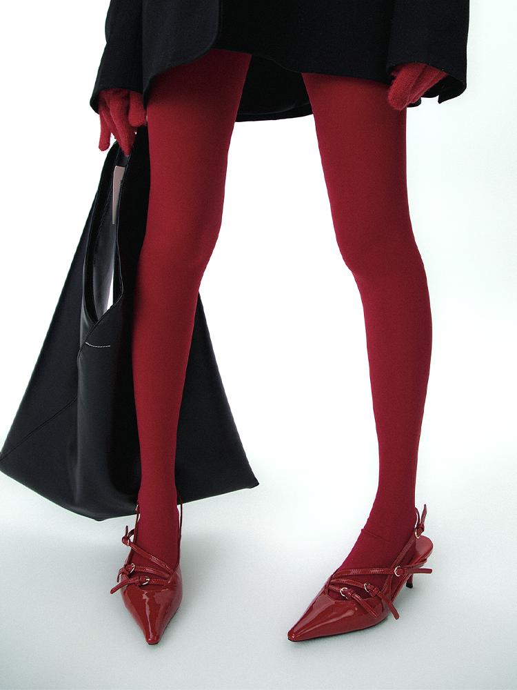Matte Velvet Christmas Red Pantyhose - Yangma