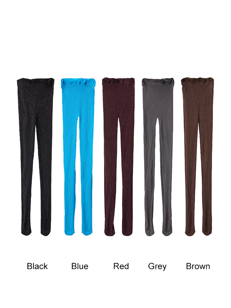 Glossy Tight Stockings with Silver Stripes Vertical Pattern - Yangma