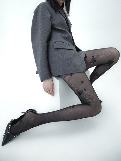 Jacquard Sheer Y2K Style Pantyhose - Sweet & Edgy Dark Aesthetic Tights - Yangma