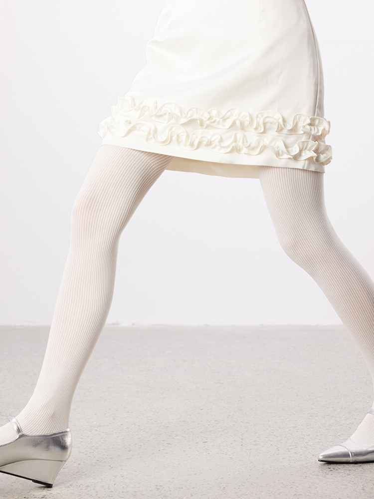 Matte Ribbed Tights, Slimming Vertical Pattern with Elasticity - Yangma