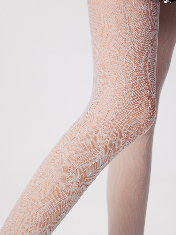 Wave Pattern Sheer Tights Sexy Jacquard Lace Hollow Design - Yangma