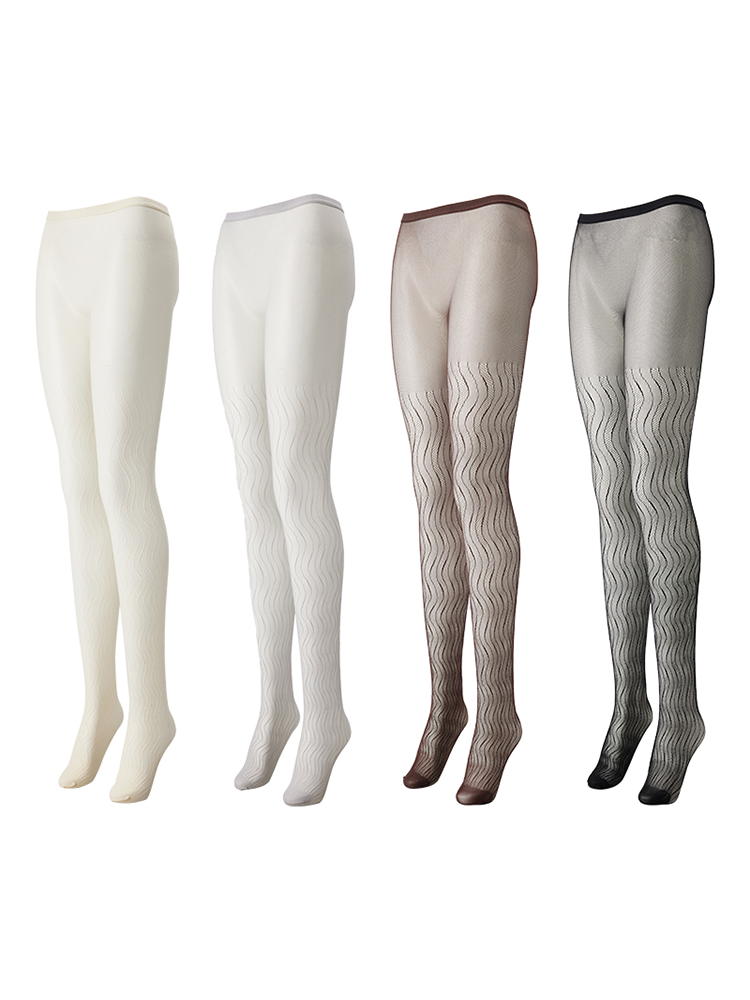 Wave Pattern Sheer Tights Sexy Jacquard Lace Hollow Design - Yangma