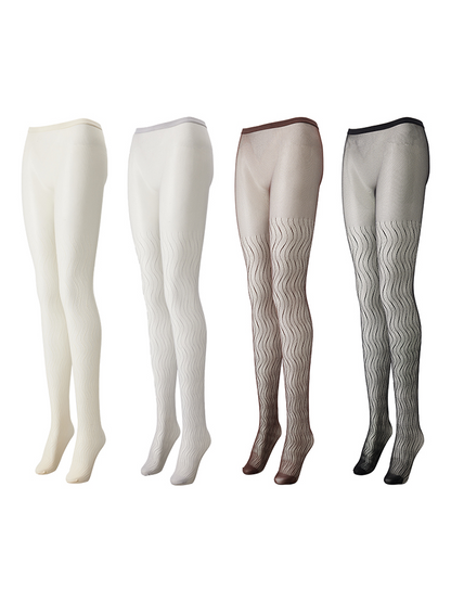 Wave Pattern Sheer Tights Sexy Jacquard Lace Hollow Design - Yangma