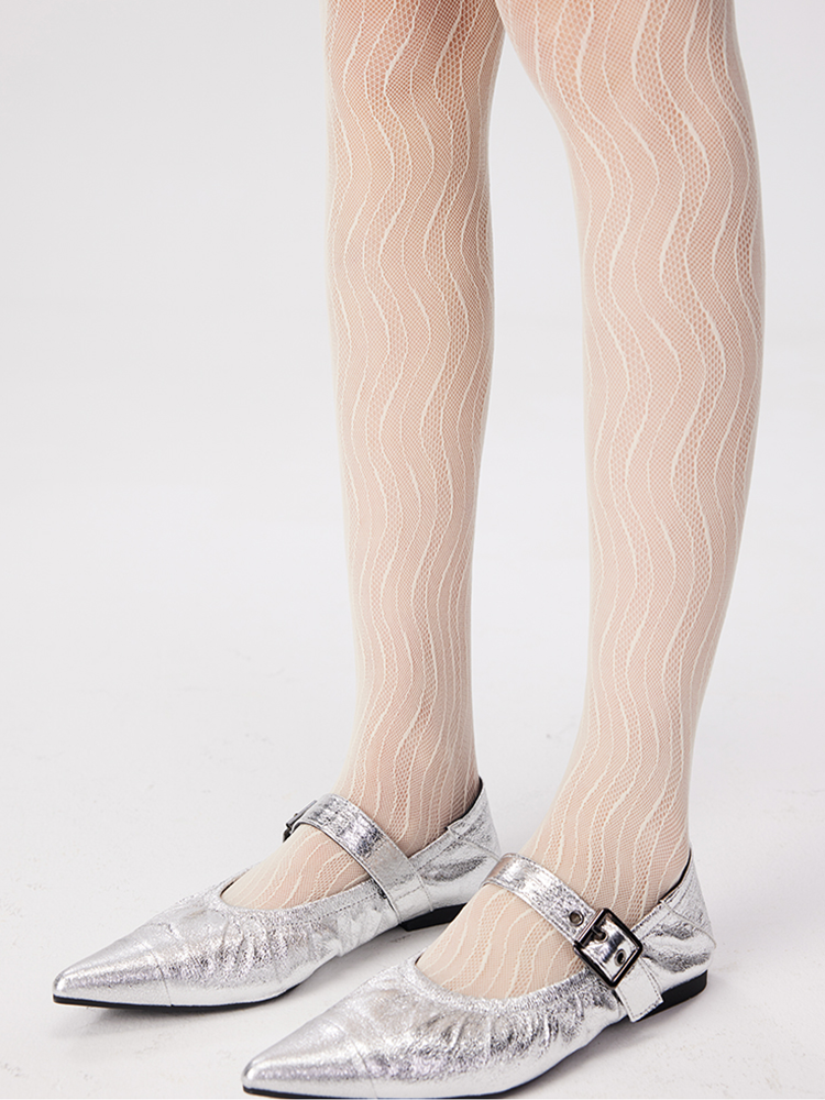 Wave Pattern Sheer Tights Sexy Jacquard Lace Hollow Design - Yangma