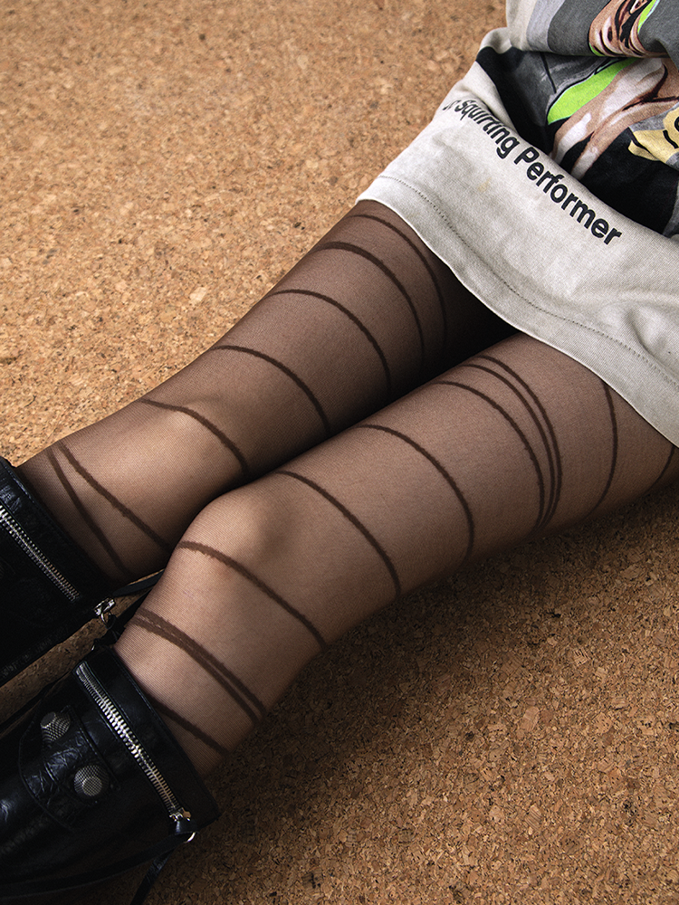 Geometric Line Melange Brown-Red Dark Punk Style Pantyhose - Yangma