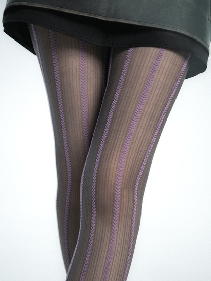 Y2K Heart Chain Striped Gray-Purple Melange Brown Pantyhose Tights - Yangma
