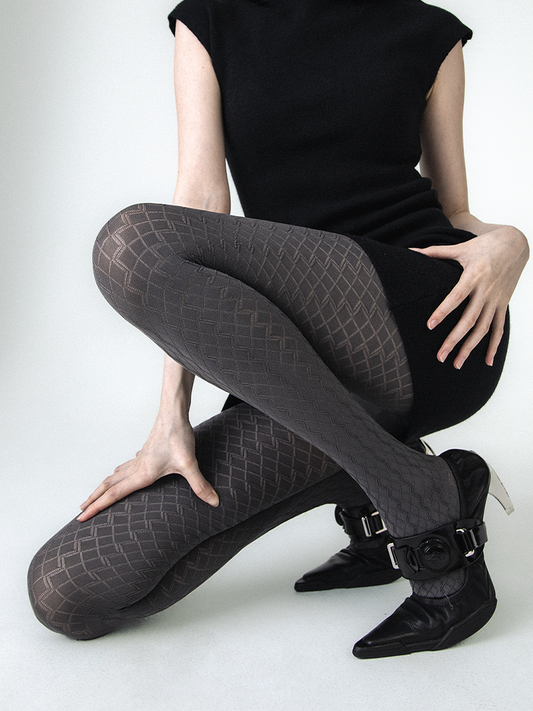 Diamond Pattern 3D Jacquard Solid Color Versatile Tights - Yangma