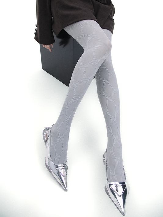 Geometric Circular Pattern Jacquard Sheer Solid Color Slimming Pantyhose - Yangma
