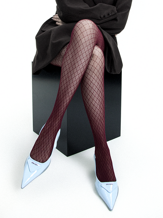 Sheer Ash Gray High-End Grid Jacquard Pantyhose - Yangma